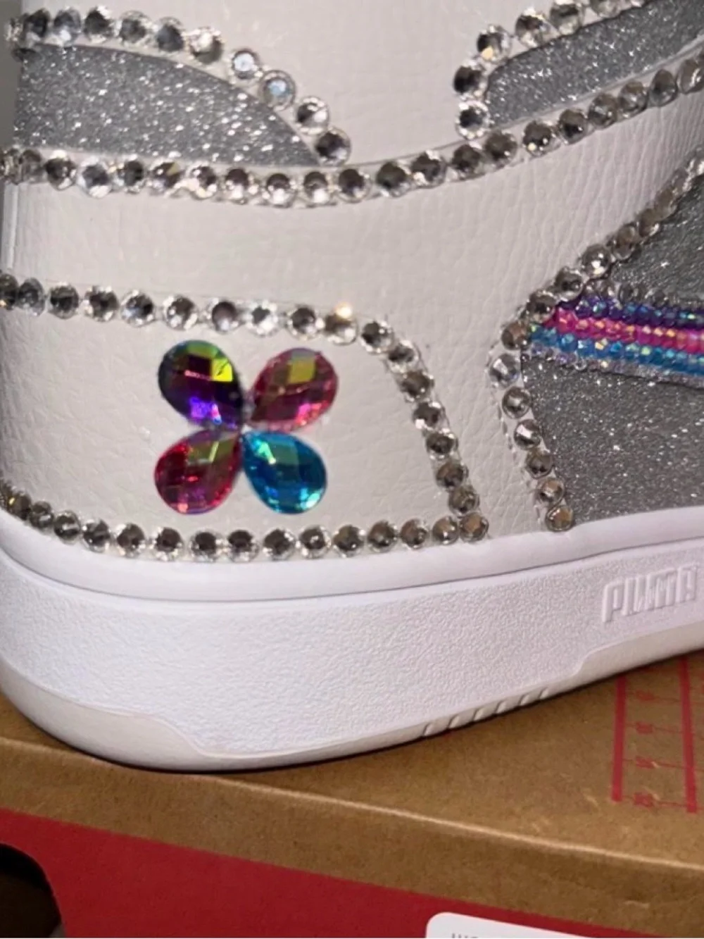 Puma Woman’s/Kids Hot Pink Rhinestone and Silver Glitter Sneakers